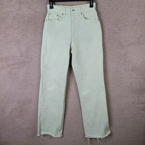 Stradivarius Jeans Womens 4 Green High Rise Straight Raw Hem Denim Cotton‎